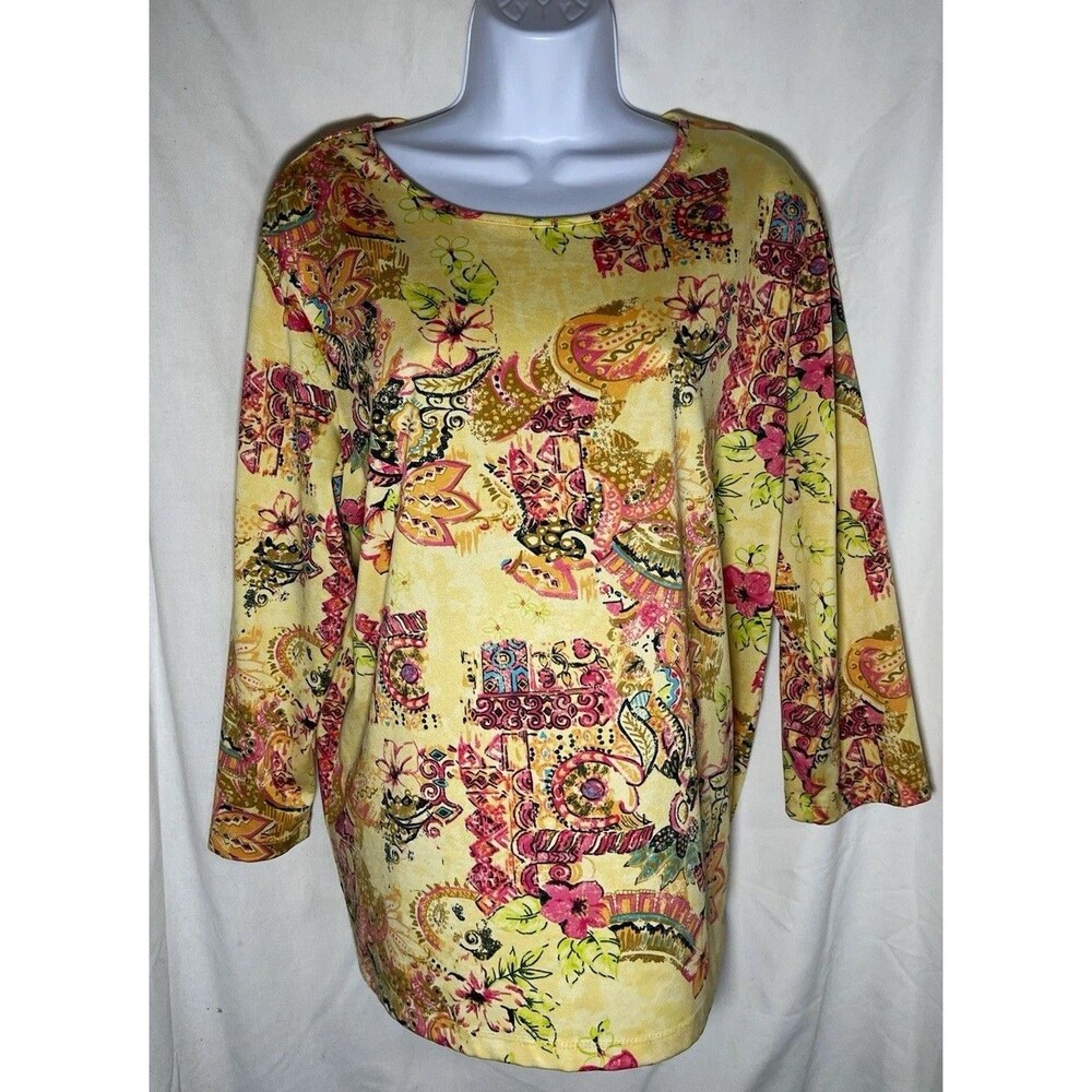 Coldwater Creek Women’s Paisley Knit Tunic Blouse 3/4 Sleeve - Size XL
